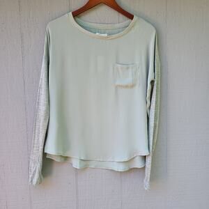 Lou and Grey Contrast Sleeve Sage Green Pocket Top